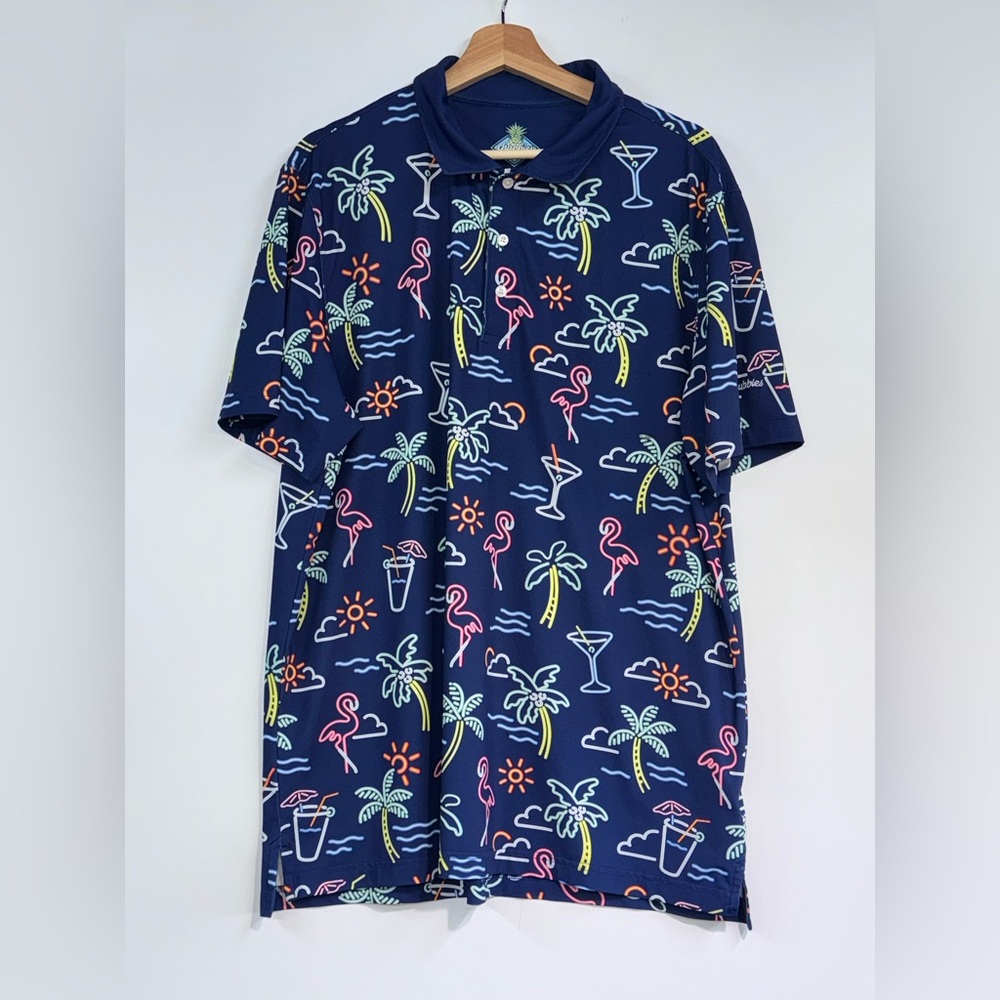 Chubbies Shirt Mens XL Blue beach pattern  1/4 Button Up Hawaiian Short Sleeve